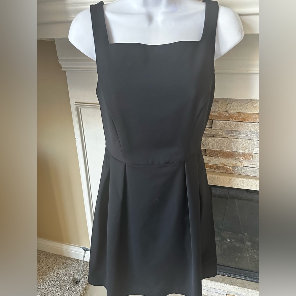 French connection black Mini dress stretch strappy flare SZ 4